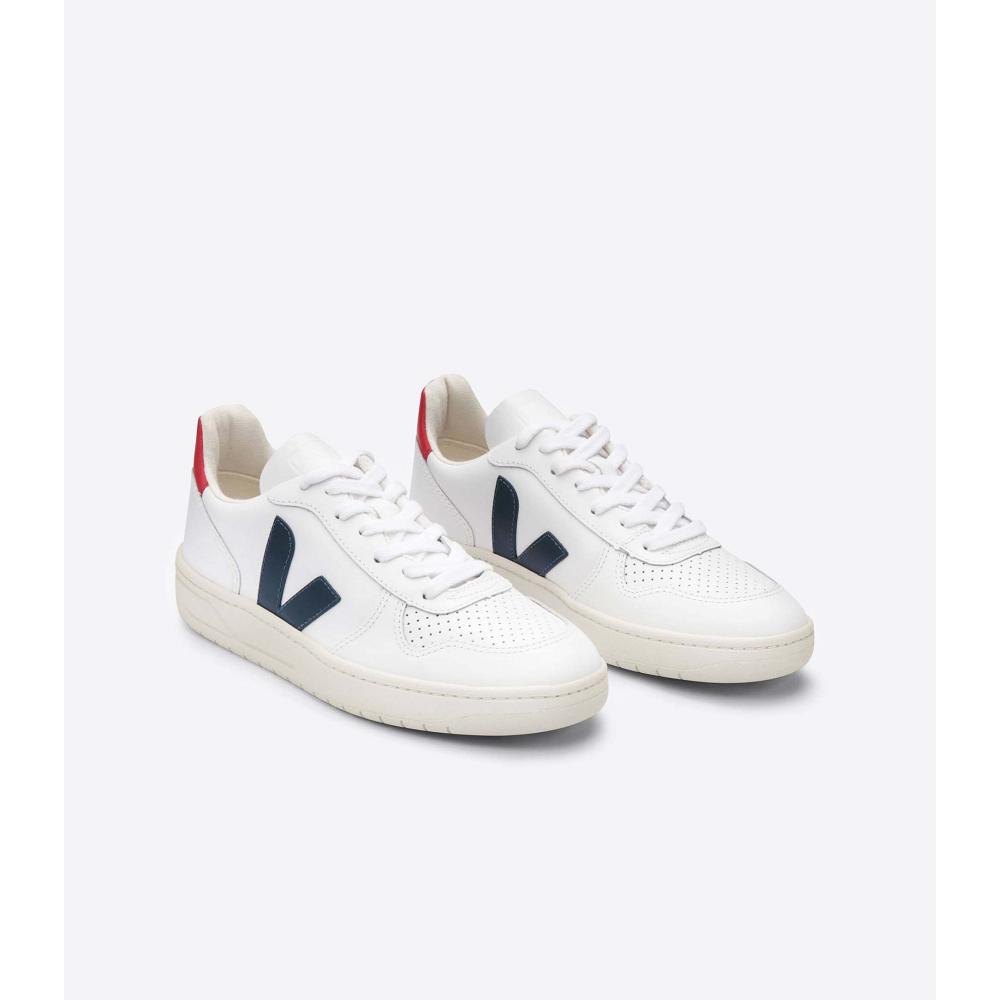 Veja V-10 LEATHER Women's Sneakers White/Black/Red | CA 664NWY